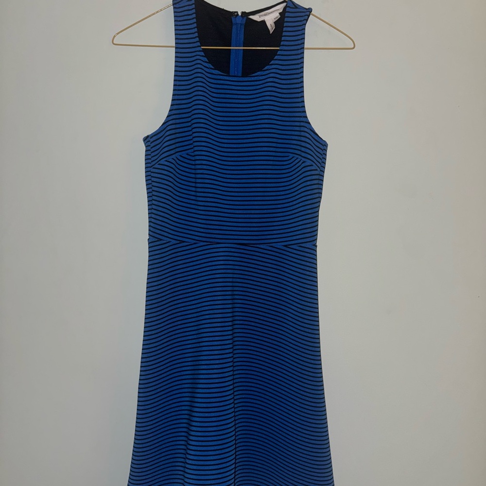 BCBGeneration Black and Blue Striped Midi Dress